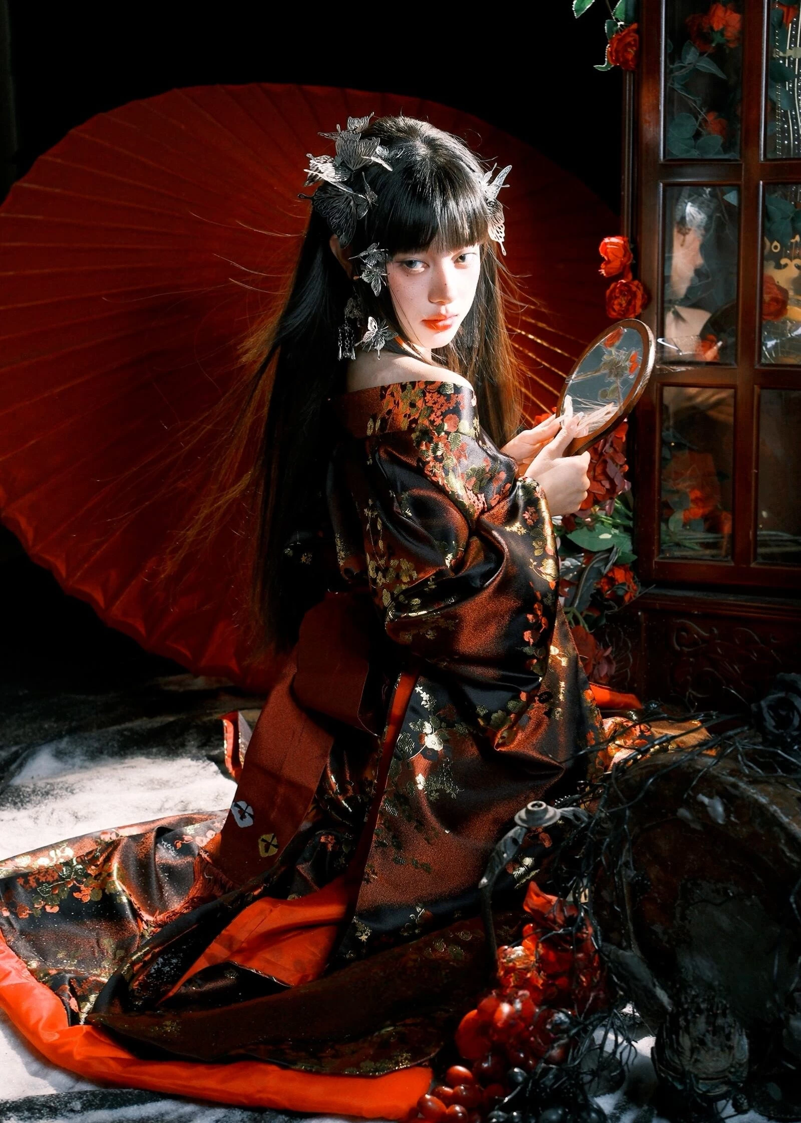 Women’s 2-Piece Daily Hanfu Kimono Set, Floral Pattern, 100%  | HANFUBAO