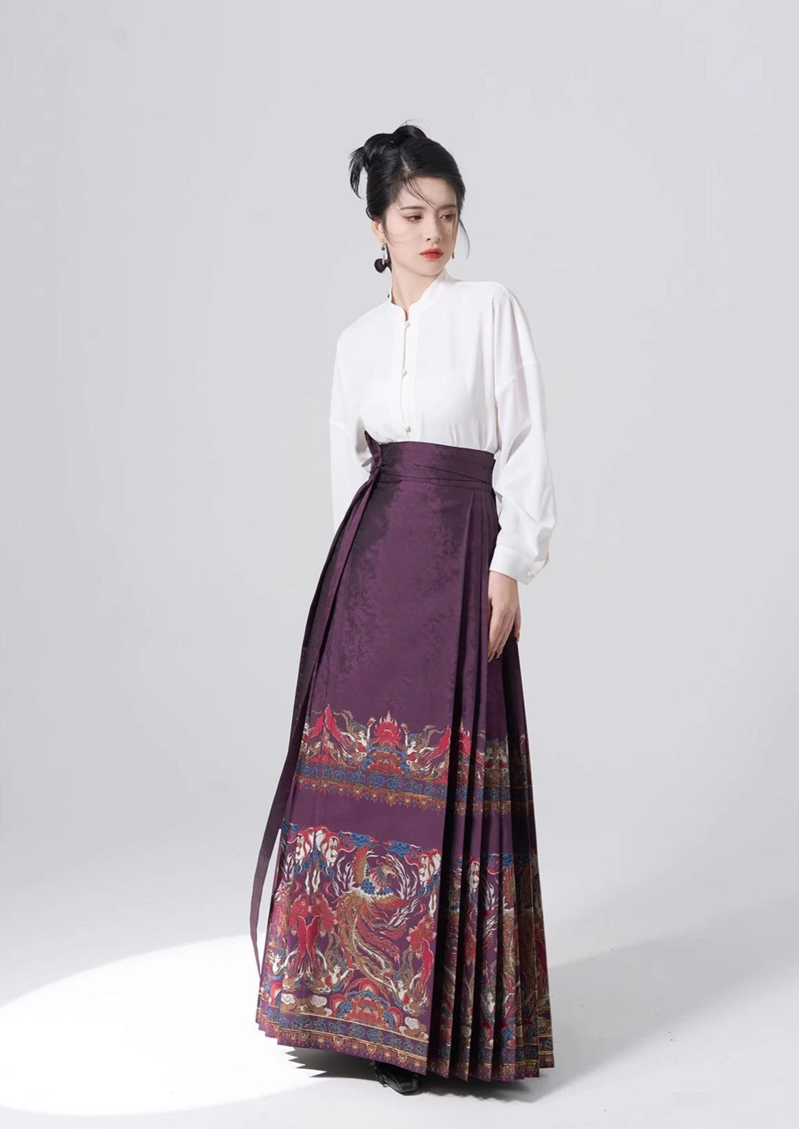Women Modern Hanfu Ma Mian Skirt Phoenix Red Jacquard | HANFUBAO