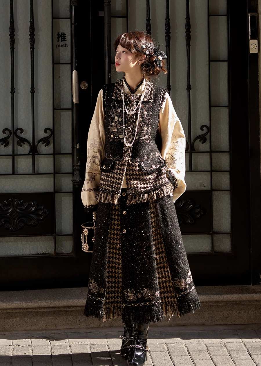 Women 3-Piece New Year Daily Hanfu Set Ink Pine Print | HANFUBAO