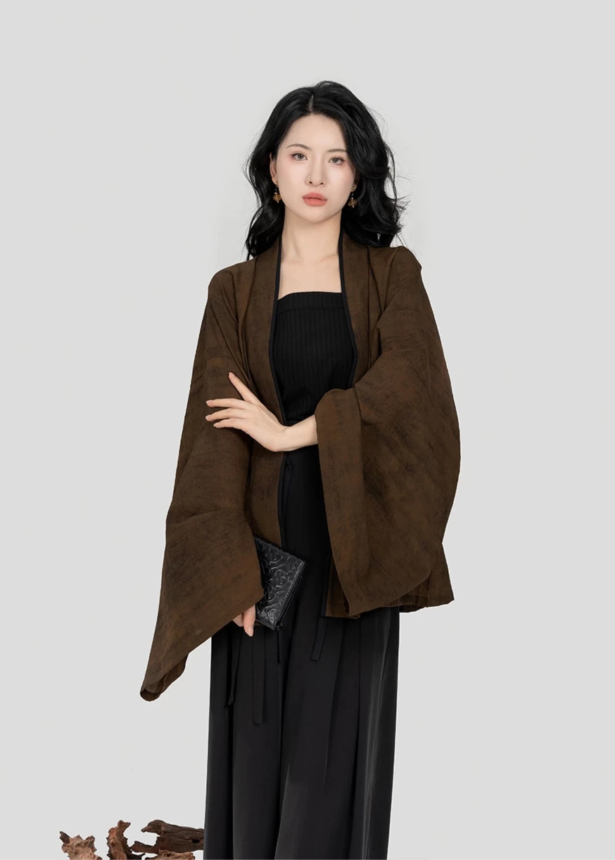 Women’s Modern 3-Piece Daily Hanfu Pants Set in Elm Brown | HANFUBAO