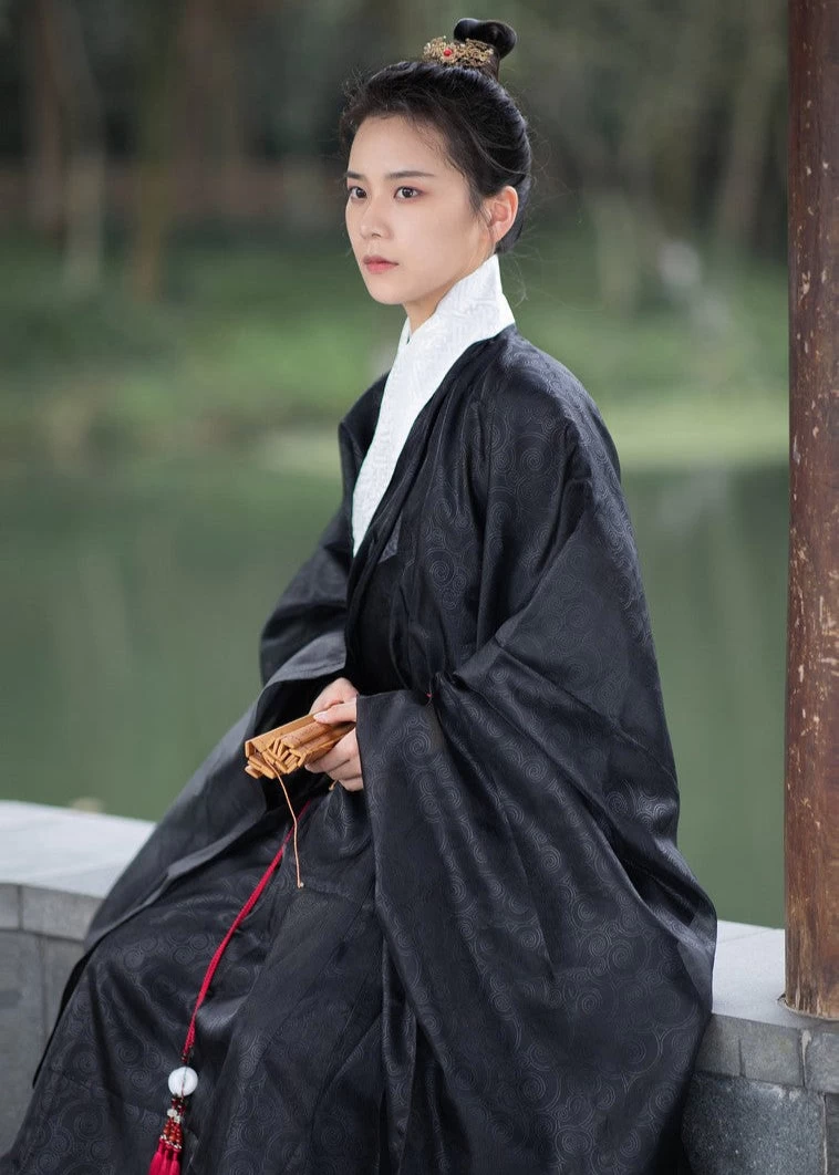 Men Unisex Cotton Blend Modern Hanfu Taoist Robe Black Plus Size | HANFUBAO