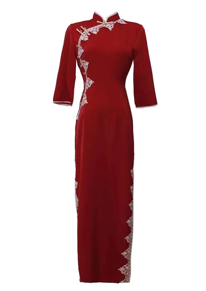 Women Acetate Satin Modern Hanfu Qipao Dress Sapphire Blue | HANFUBAO