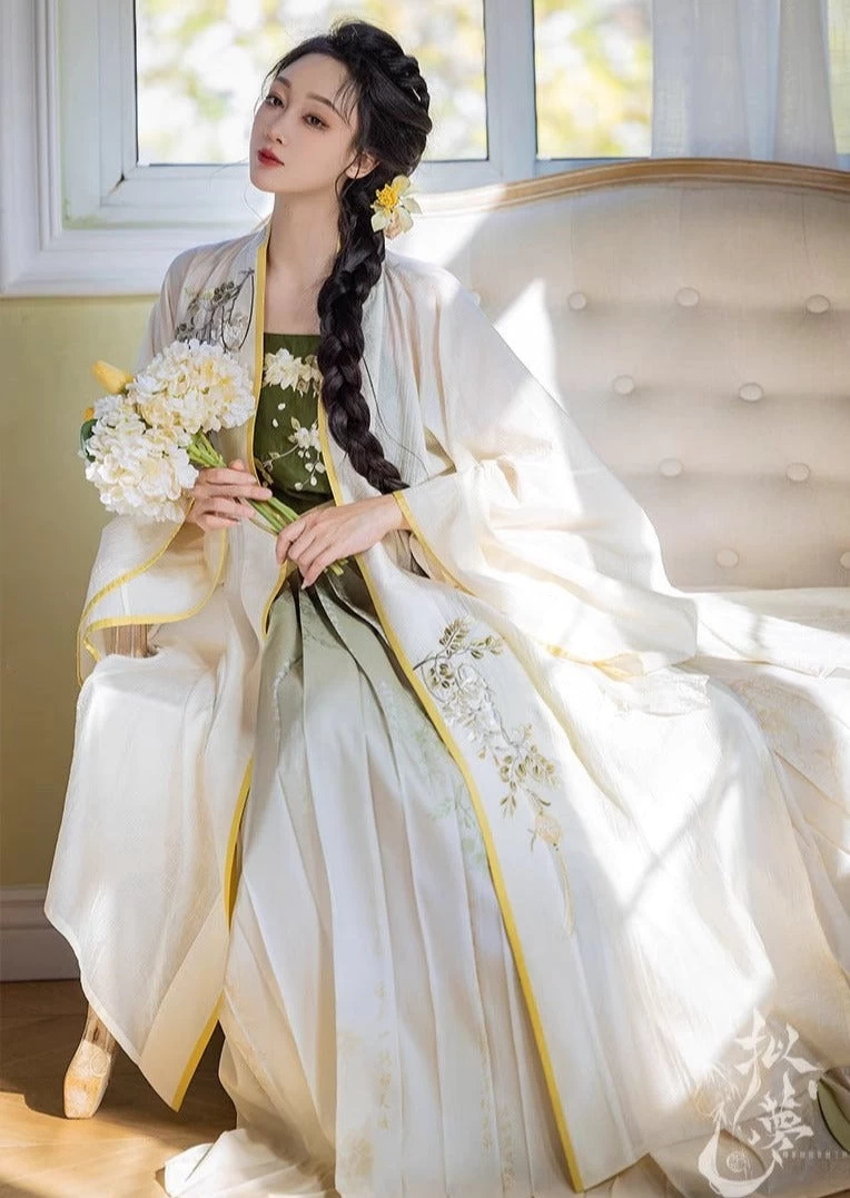 Women’s 3-Piece Ma Mian Skirt Hanfu Set, Artificial Silk Tank Top & Cover-Up | HANFUBAO