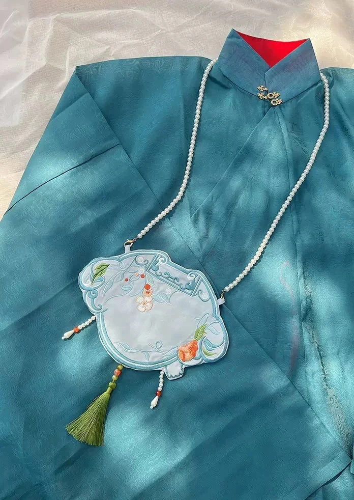 Unisex Hanfu Style Embroidered Bird Blue  Crossbody Bag 17x25cm | HANFUBAO