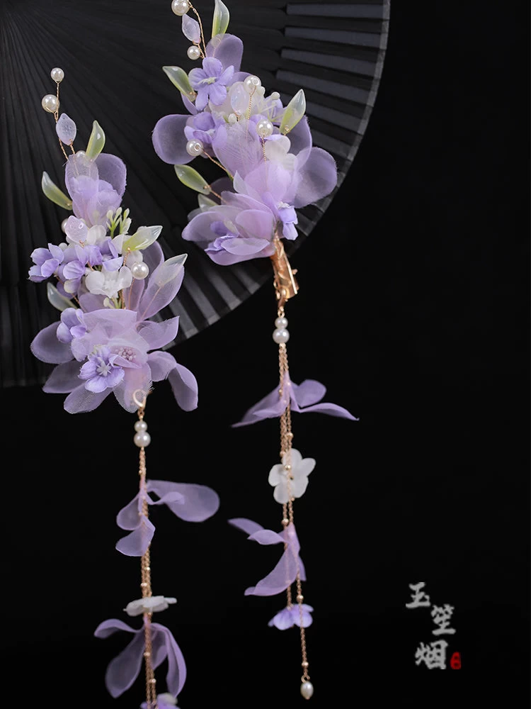 Lilac Hanfu Floral Yarn Hair Clips Pair for Daily Styling 9cm | HANFUBAO