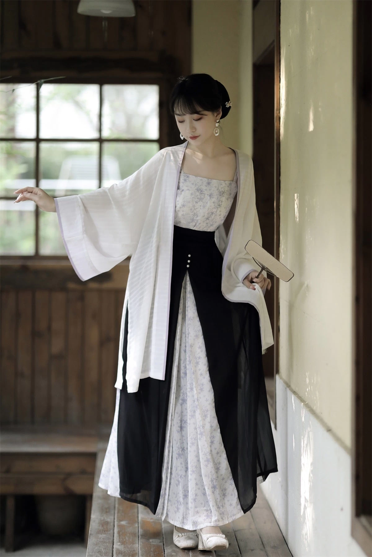 Women Daily Hanfu Set Purple Floral Skirt Coverup Tank Top| HANFUBAO