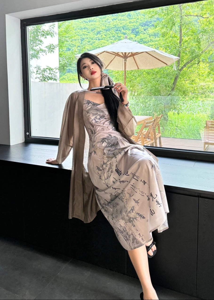 Women’s Plus Size Qipao 3-Piece Set Bamboo Print| HANFUBAO