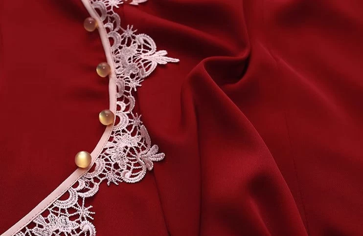 Women Modern Hanfu Satin Qipao Dress Ruby Red | HANFUBAO