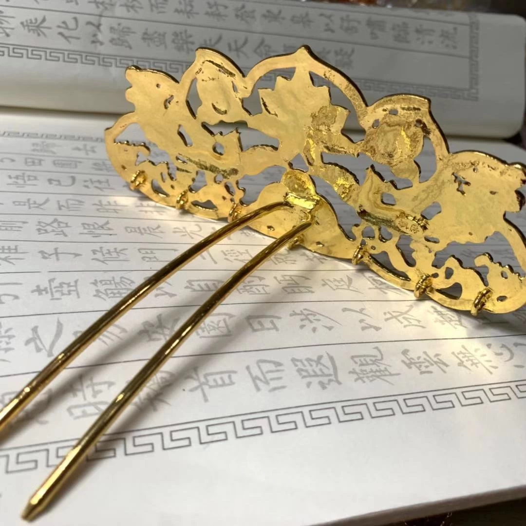 Women Copper Faux Pearl Hairpin Gold Peony Flower Crown | HANFUBAO