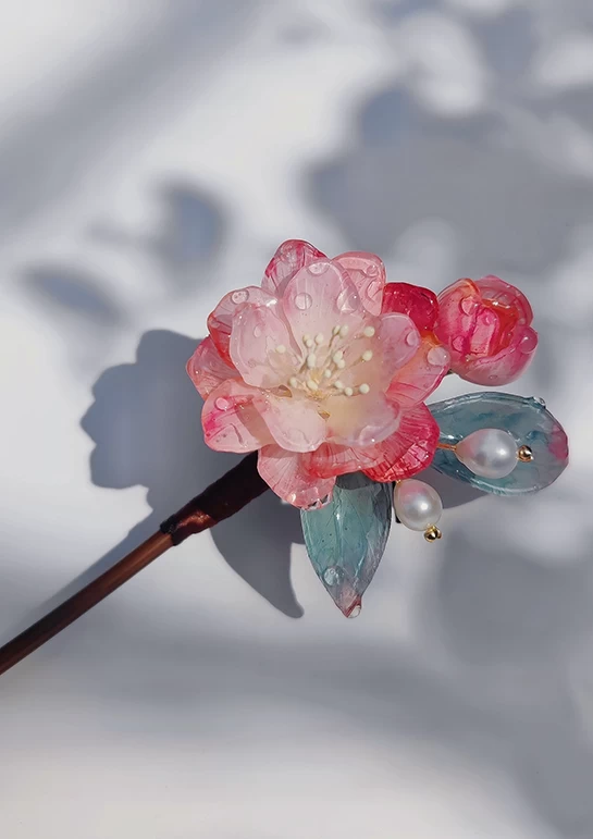 Cherry Blossom Pink Handmade Hanfu Hairpiece for Daily Wear | HANFUBAO