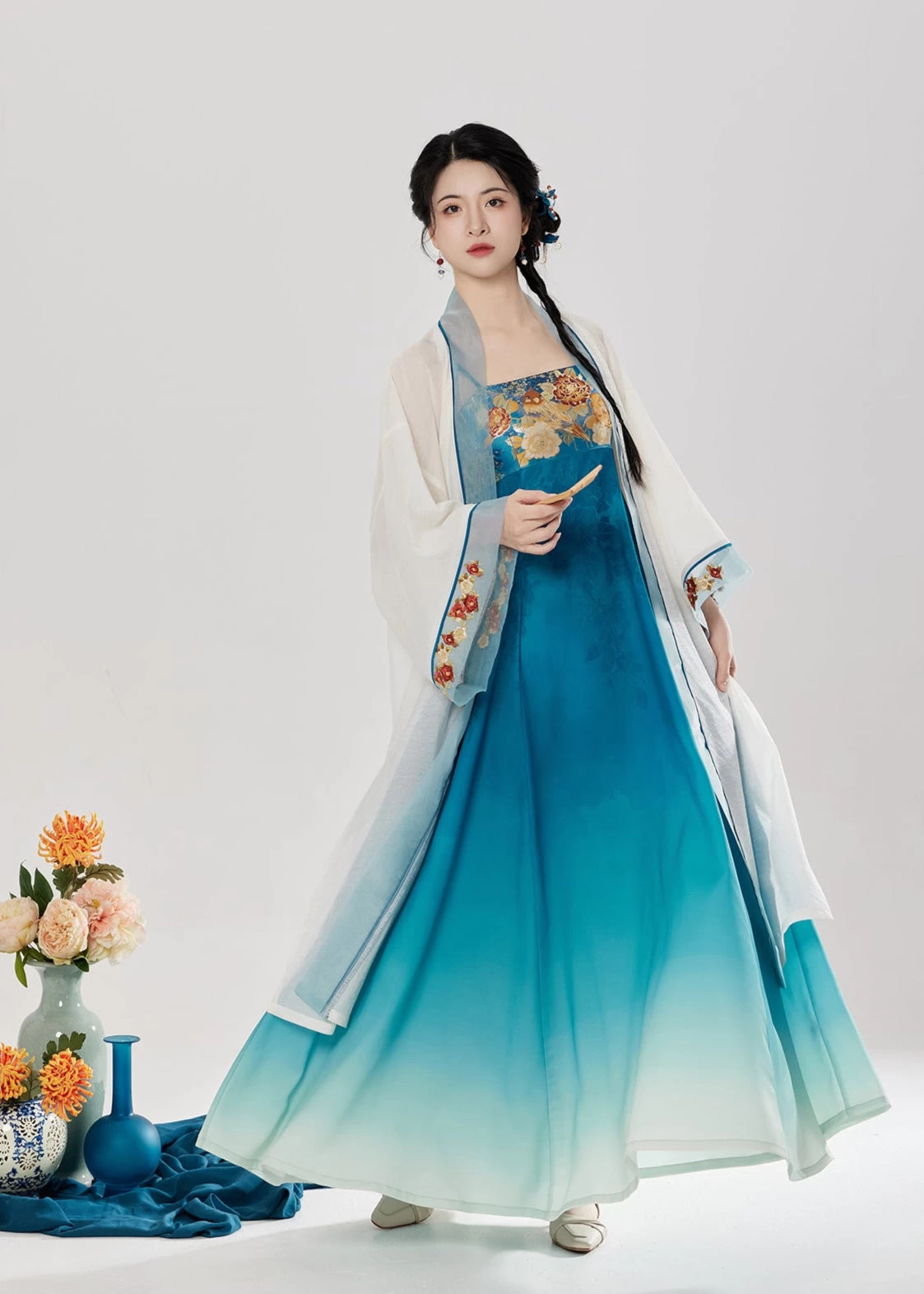 Women Modern 2-Piece Camellia Parrot Printed Daily Hanfu Set | HANFUBAO