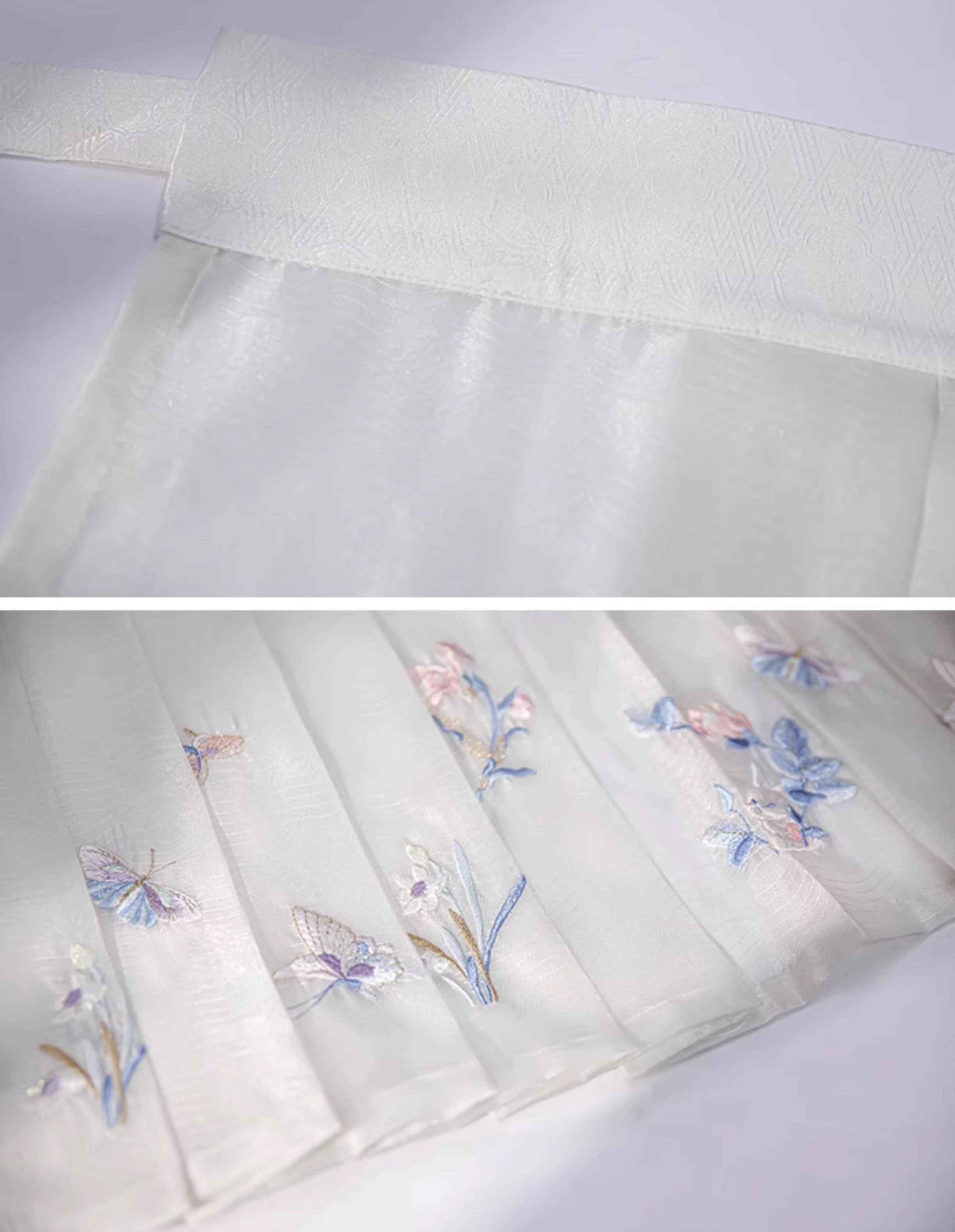 Women's Daily Hanfu Chiffon Puff Sleeve Top+Skirt Floral Rabbit Embroidery| HANFUBAO