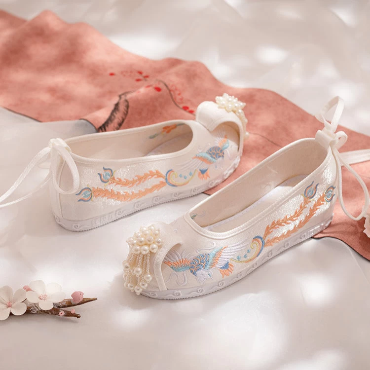 Women’s Phoenix Floral Embroidered Canvas Hanfu Shoes | HANFUBAO