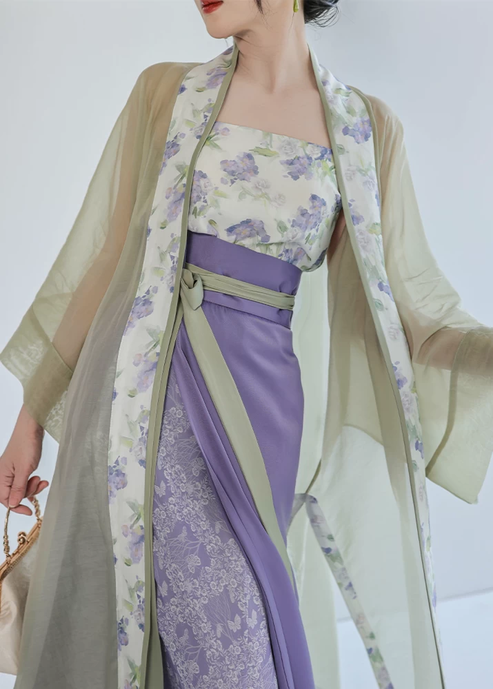 Women’s 3-Piece Daily Hanfu Set Jasmine Grape Green Tencel Blend | HANFUBAO
