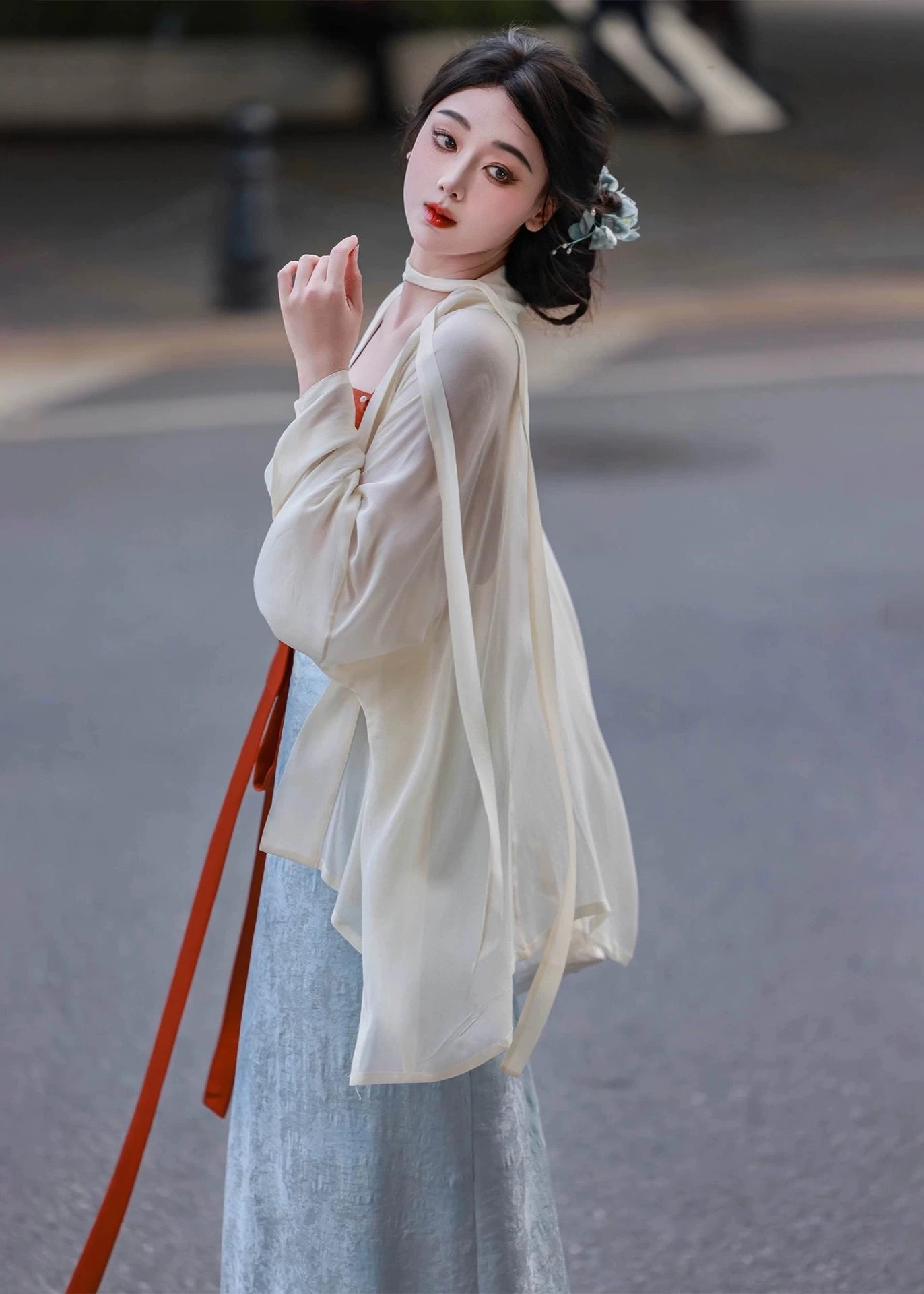 Women 3-Piece Daily Hanfu Set Mist Wait Tencel Skirt Top Cover-Up | HANFUBAO