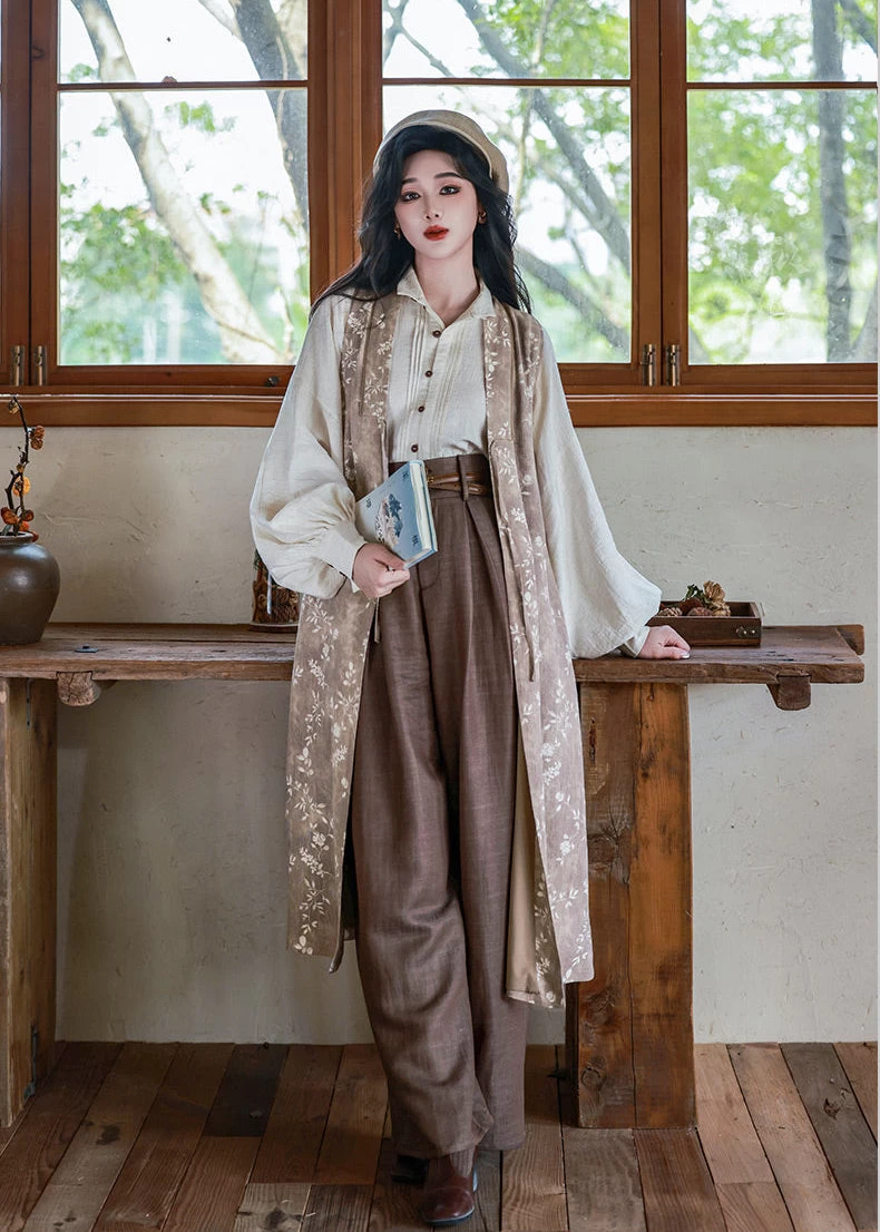Women’s Modern 3-Piece Daily Hanfu Pants Set Rayon Linen Blend | HANFUBAO