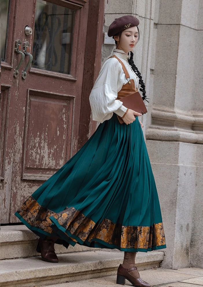 Women Modern 3-Piece Daily Hanfu Set Lyocell-Cotton, Skirt Pockets | HANFUBAO