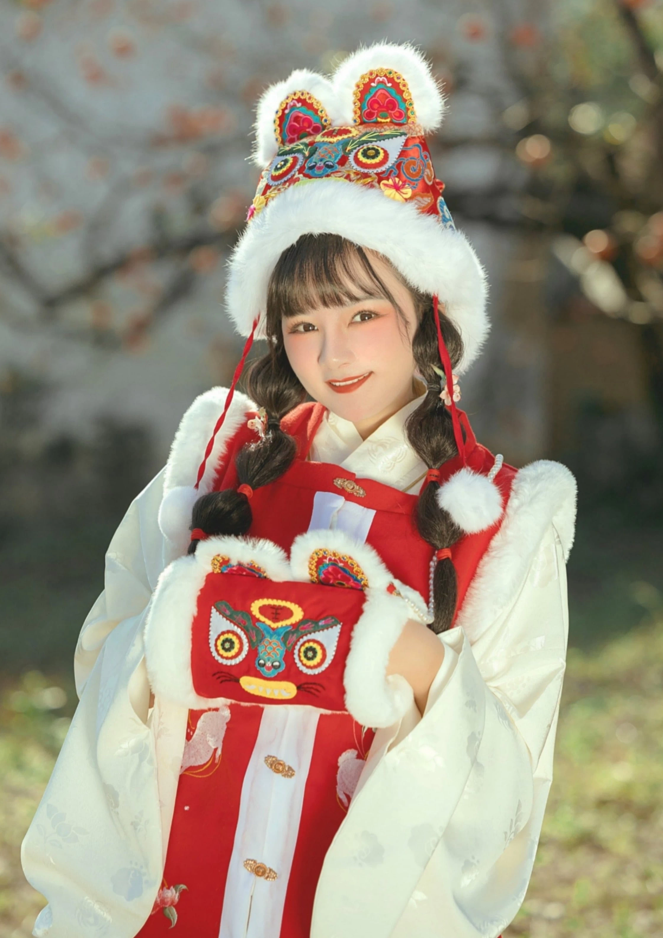 Unisex Real Rabbit Fur Hat & Hand Muff Winter Warm Set | HANFUBAO