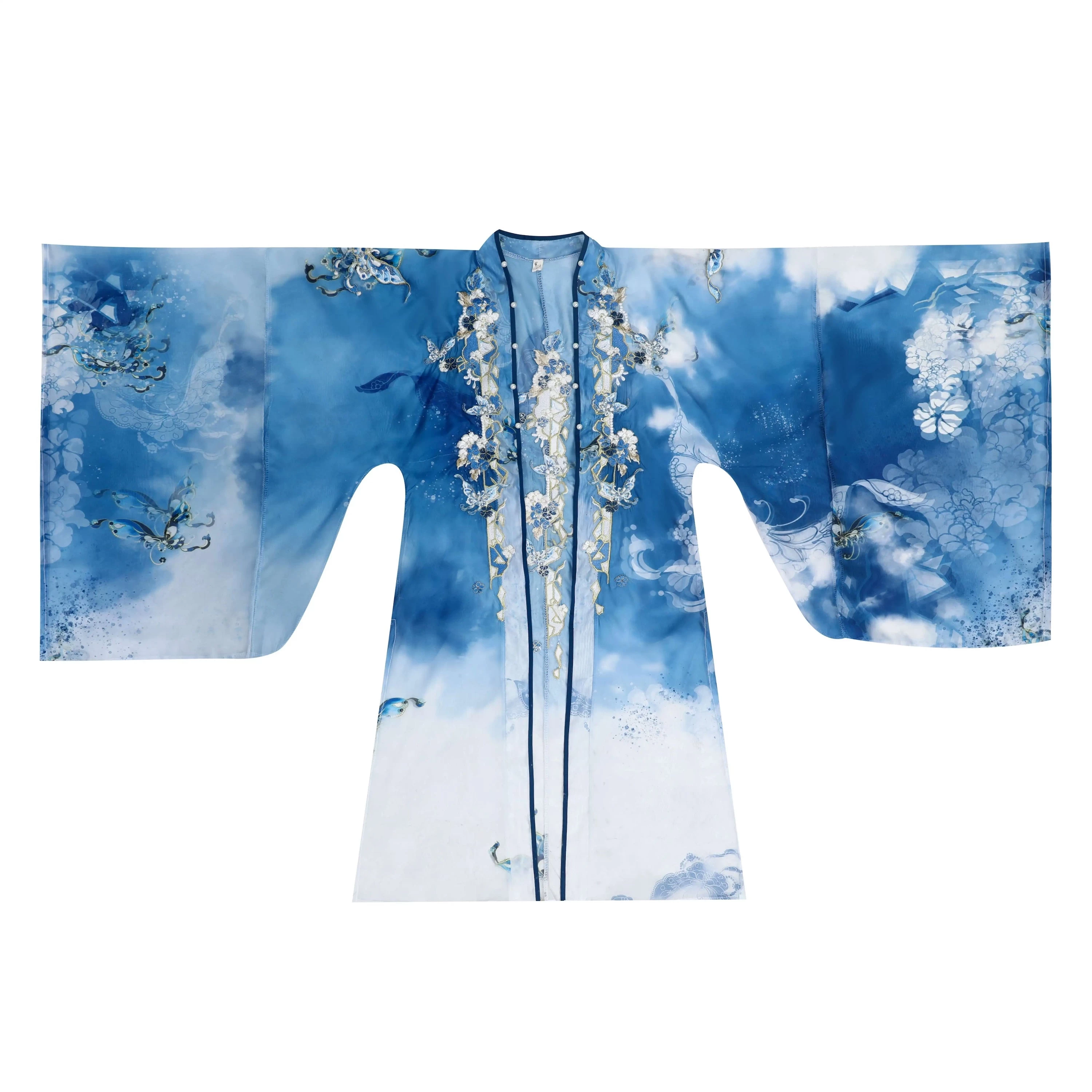 Women’s 4-Piece Daily Hanfu Blue Butterfly Dragon Embroidery Plus Size | HANFUBAO