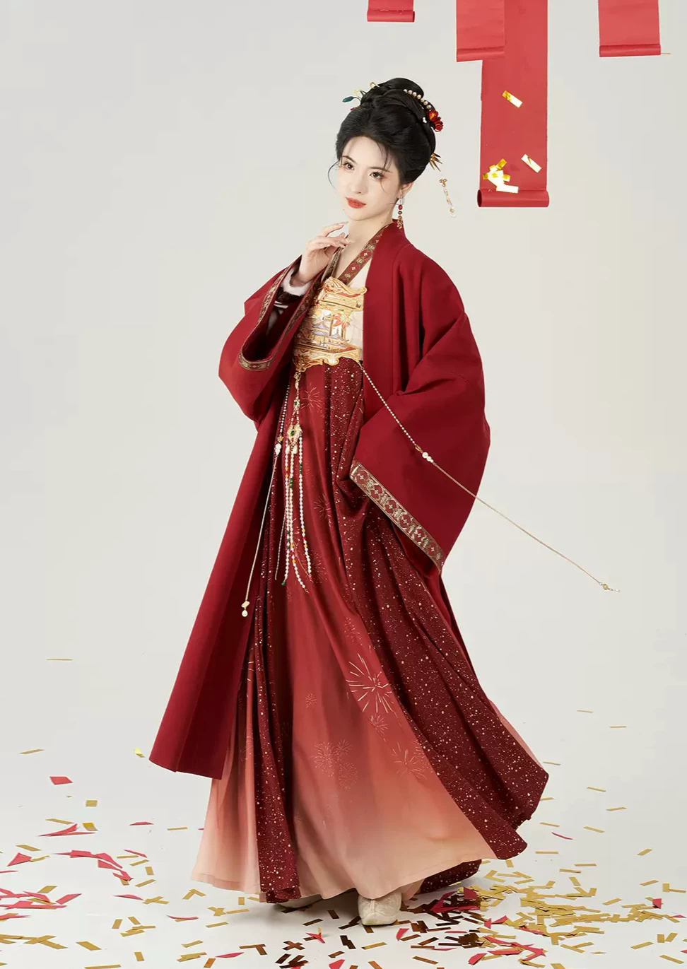 Women’s Modern 4-Piece Floral Flame Hanfu Set,  Daily Wear| HANFUBAO