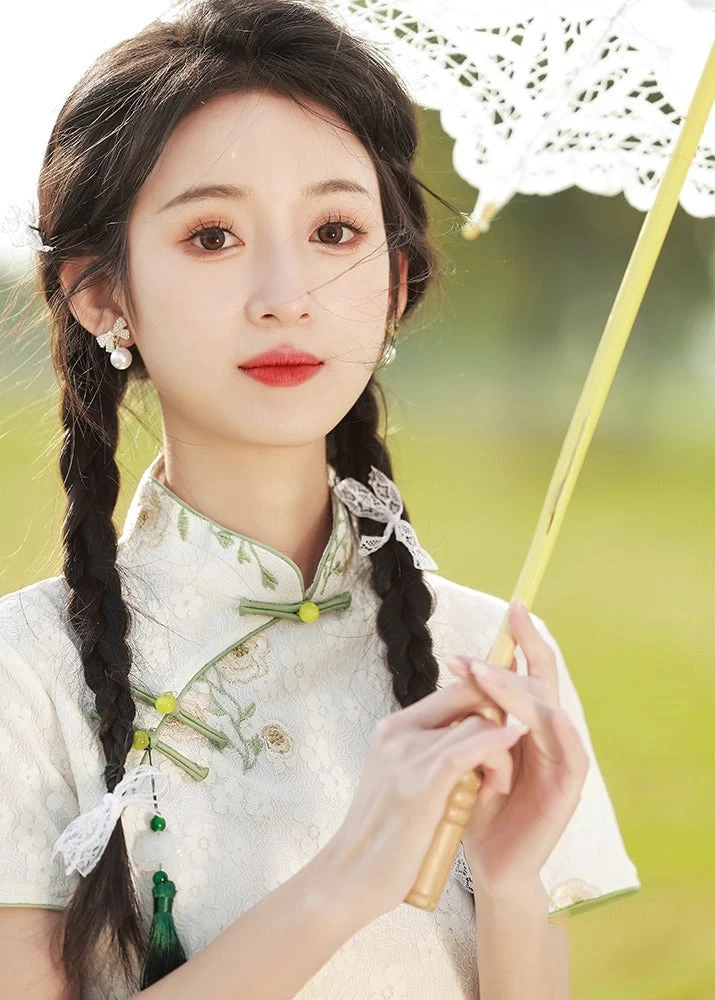 HANFUBAO | Women  Mini Qipao Dress Party Cheongsam White Rose Embroidery S-3XL