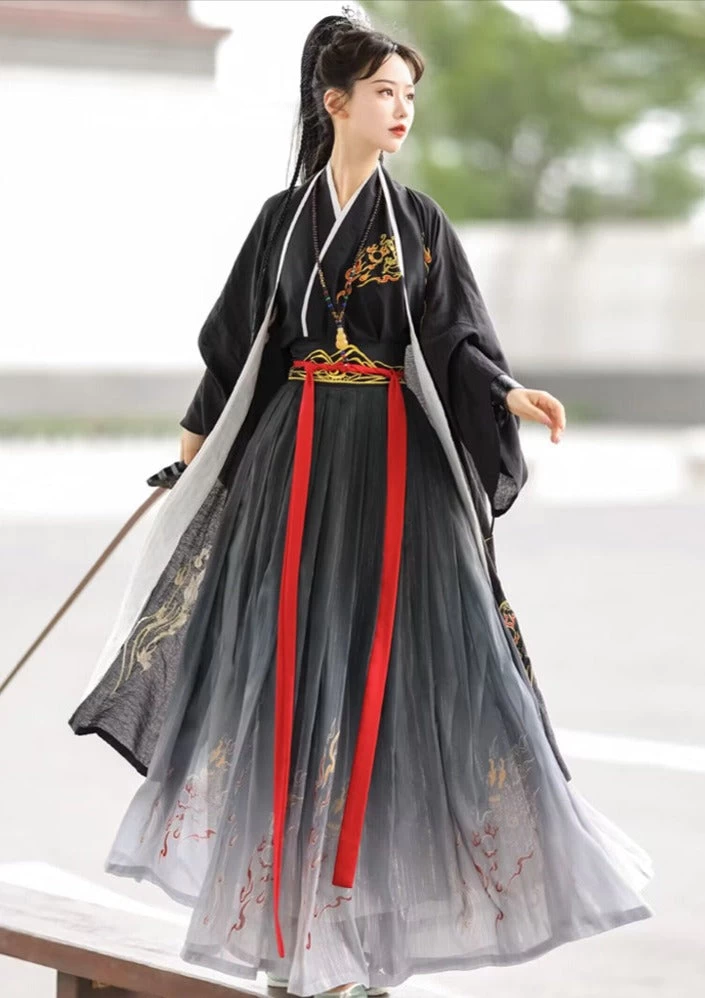 Unisex 5-Piece Song Dynasty Hanfu Set Flame Embroidery Daily Wear| HANFUBAO