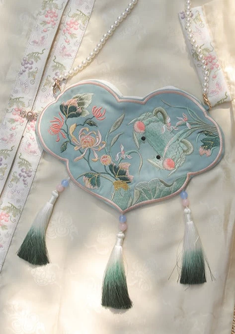 Unisex Embroidered Crab Blue  Crossbody Bag 17x25cm | HANFUBAO