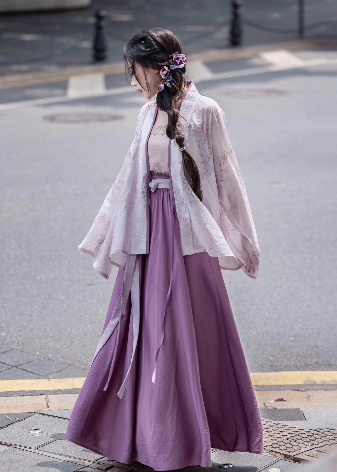 Women Viscose-Nylon Modern Daily Hanfu Set Wisteria Purple | HANFUBAO