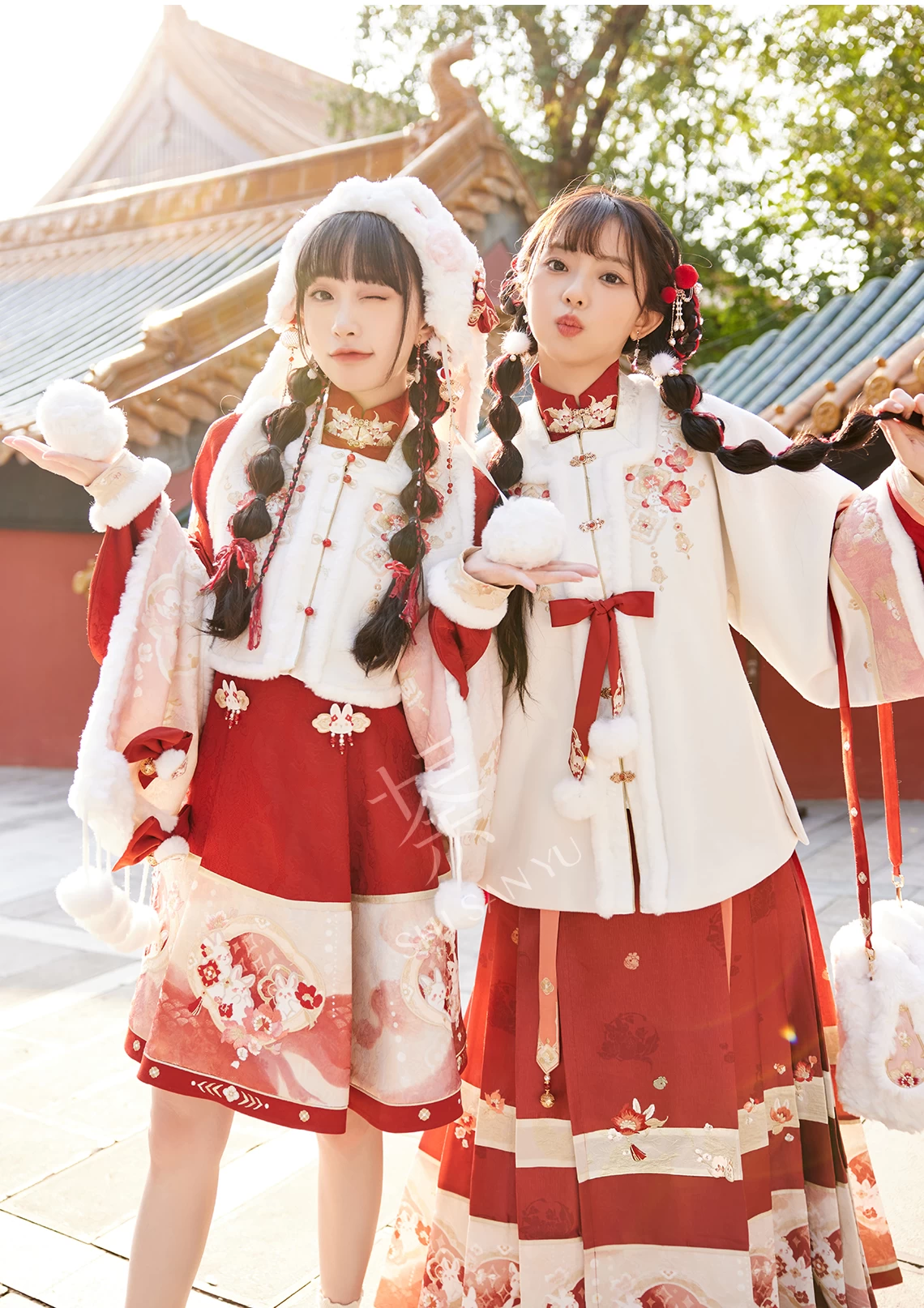 Women Winter Hanfu Dress Set Floral Embroidery Polyester| HANFUBAO