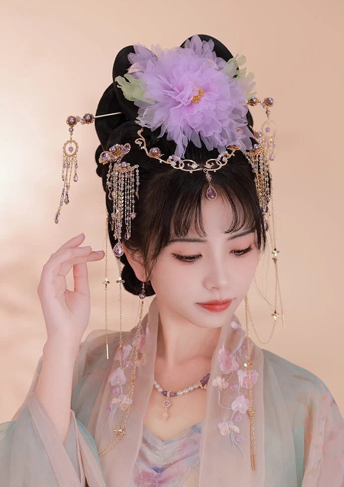 Women Hanfu Yarn Peony Flower Hair Clip 25x18cm | HANFUBAO