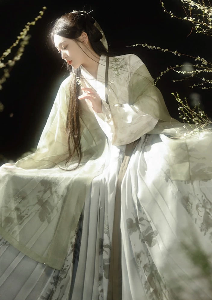 Women Song Dynasty Daily Hanfu Set Matcha Green,  3-Piece | HANFUBAO