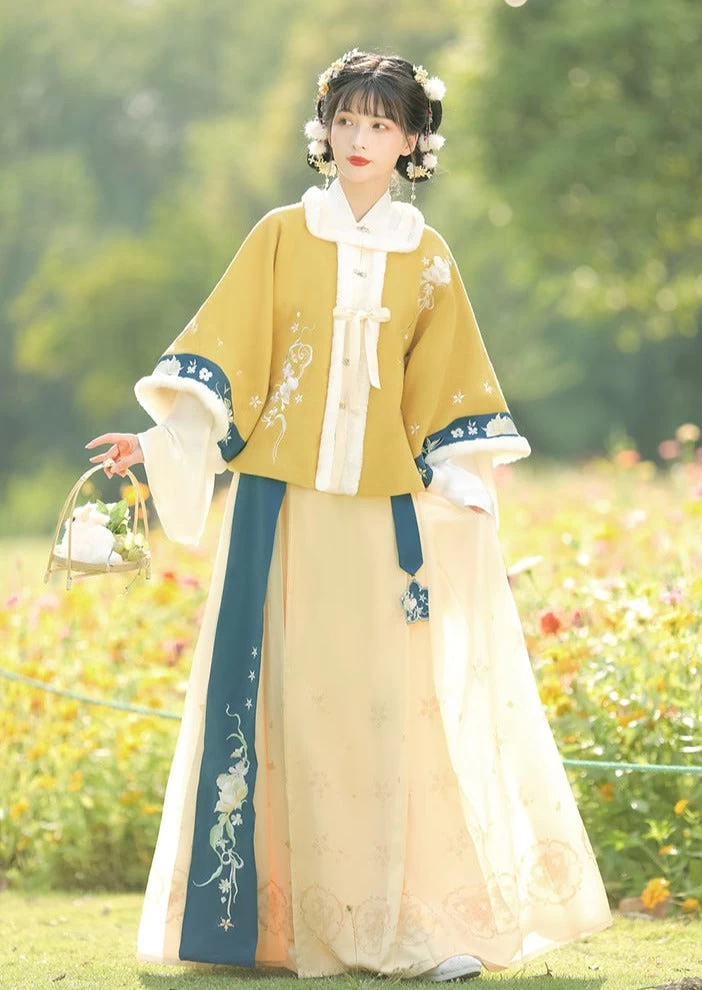 Women Ming Dynasty Winter Hanfu 3-Piece Set Skirt & Cardigan Plus Size | HANFUBAO