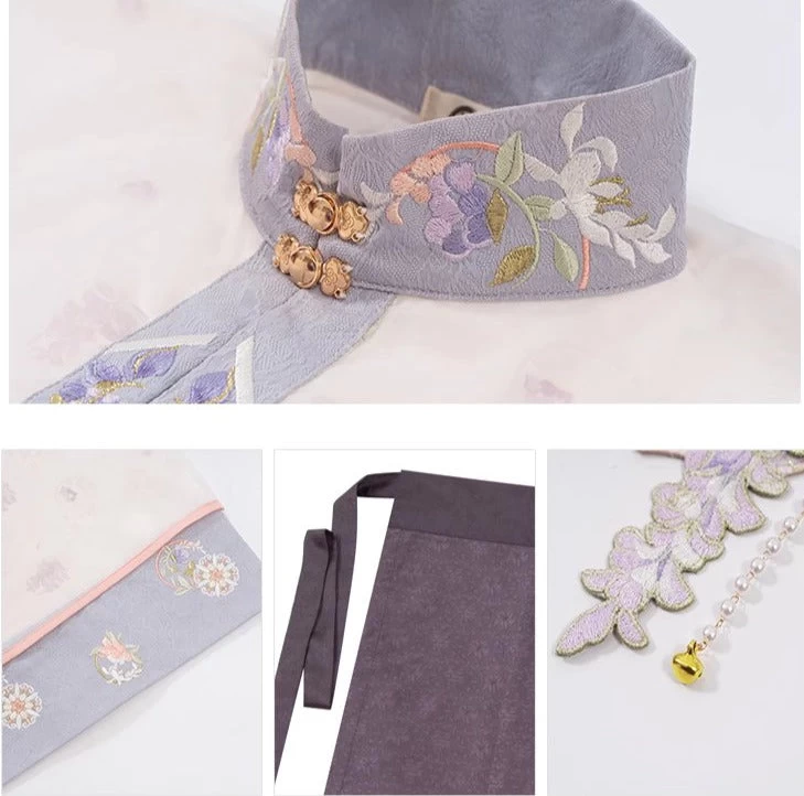 Women  Modern Daily Hanfu Set Purple Flower Embroidery | HANFUBAO