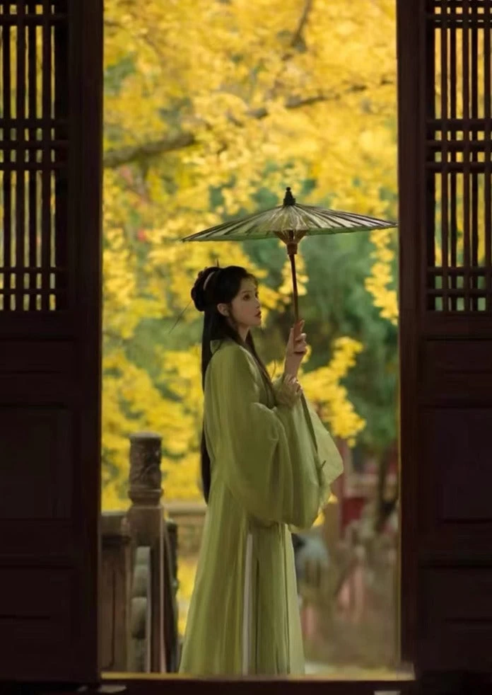 Women's Chiffon Daily Hanfu Set Yellow/Green Plus Size | HANFUBAO