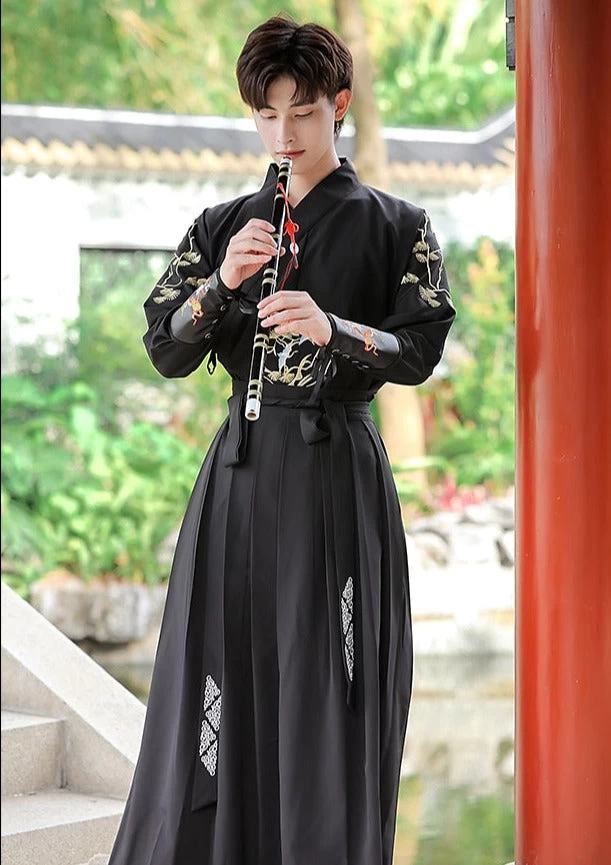 Men's 3-Piece Black Daily Hanfu Set Plus Size | HANFUBAO