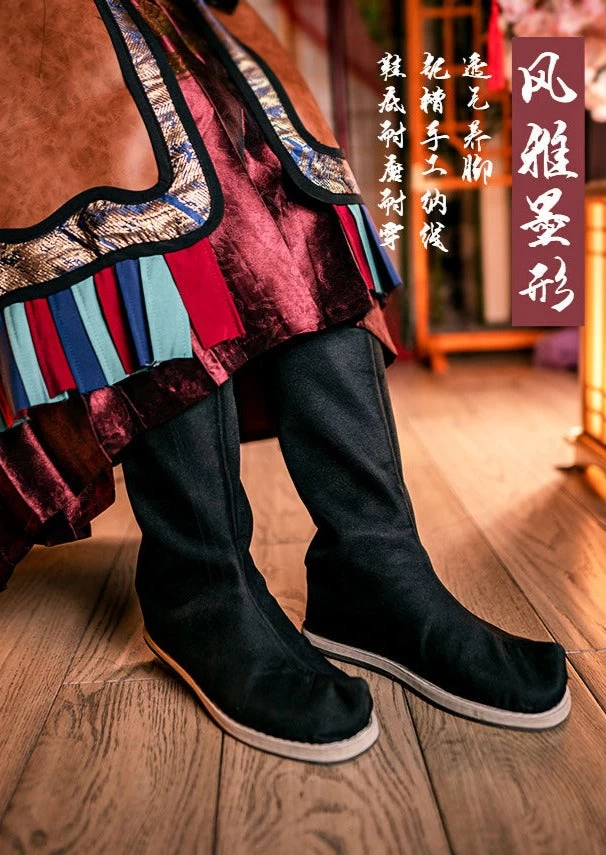 Unisex Ming Dynasty Hanfu Official Boots Black/White PU Leather| HANFUBAO