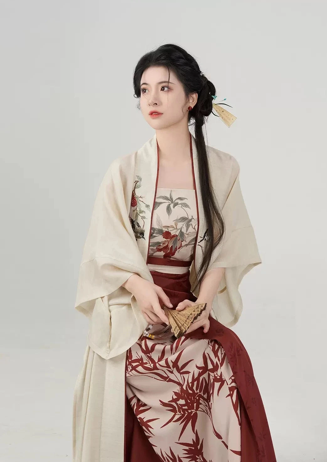 Women Modern Daily Hanfu 3-Piece Set Lychee Magpie Print| HANFUBAO
