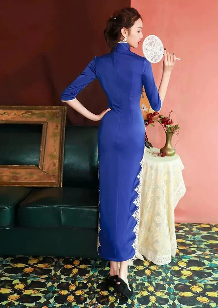 Women Modern Hanfu Satin Qipao Dress Ruby Red | HANFUBAO