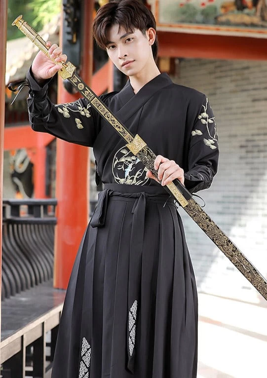 Men's 3-Piece Black Daily Hanfu Set Plus Size | HANFUBAO