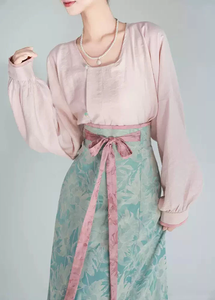 Women’s Daily Hanfu Satin Top & Skirt 7-Color Set | HANFUBAO