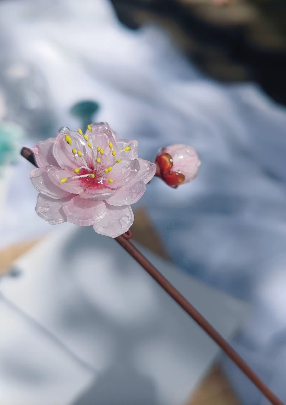 Cherry Blossom Pink Shrinky Dinks Hairpin for Hanfu & Daily Wear | HANFUBAO