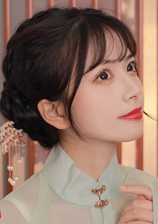 Women Faux Pearl Metal Hairpin Gold Pine Pattern | HANFUBAO