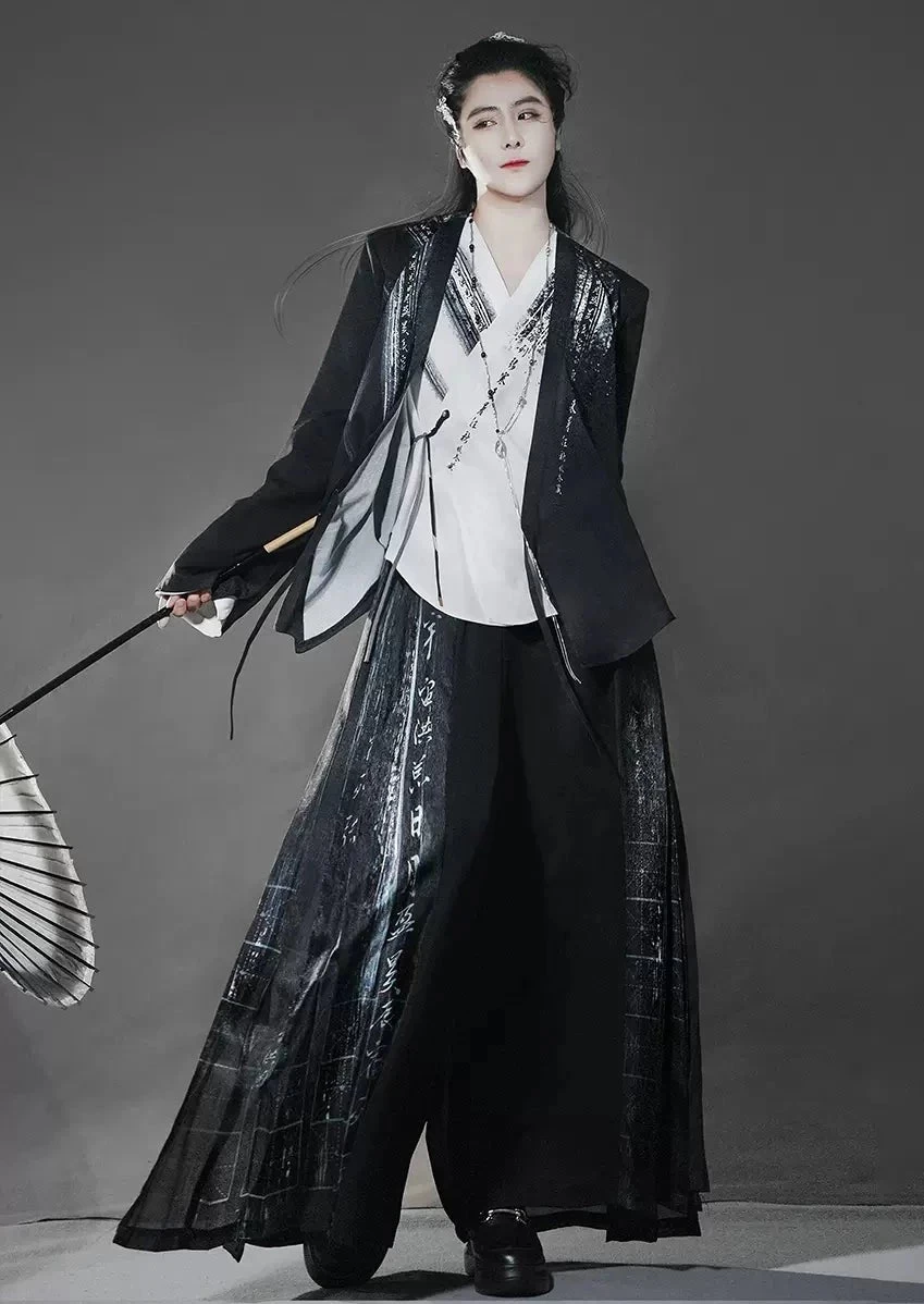 Unisex Modern Hanfu 3-Piece Cotton Set, Thousand Character Embroidery | HANFUBAO