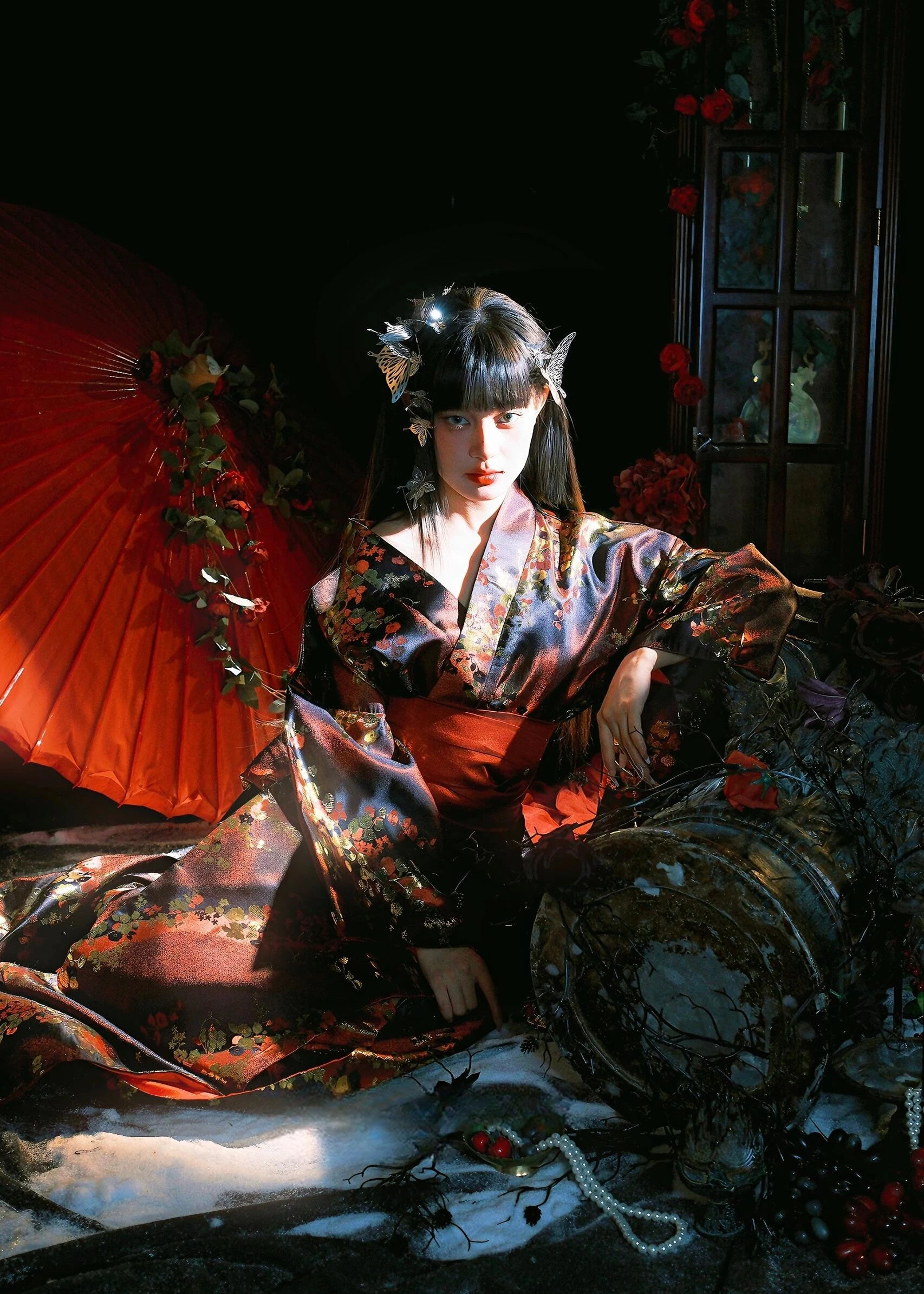 Women’s 2-Piece Daily Hanfu Kimono Set, Floral Pattern, 100%  | HANFUBAO