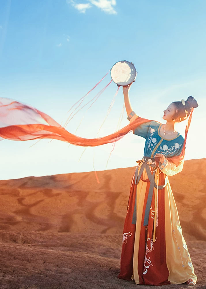 Hanvelia | Women Silk-Blend Embroidered Hanfu Set Festival Blue/Red S-XL