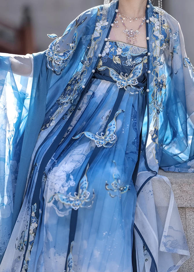 Women’s 4-Piece Daily Hanfu Blue Butterfly Dragon Embroidery Plus Size | HANFUBAO