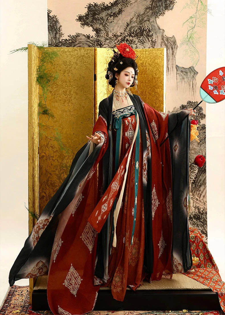 Women's 4-Piece Chiffon Floral Print Hanfu Set for Daily & Festival | HANFUBAO