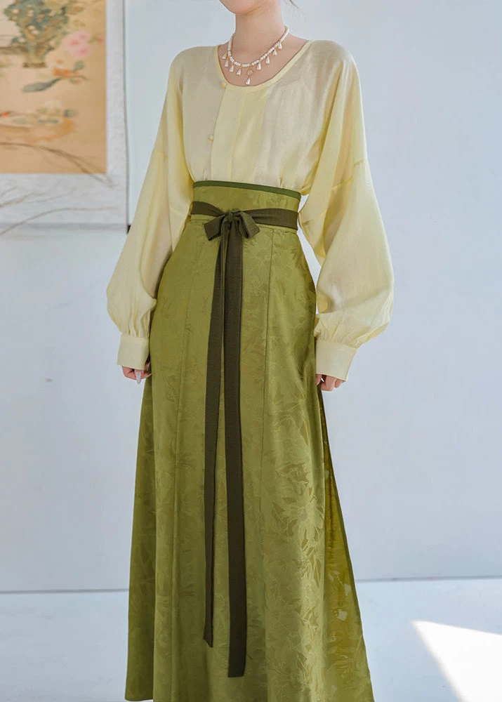 Women’s Daily Hanfu Satin Top & Skirt 7-Color Set | HANFUBAO