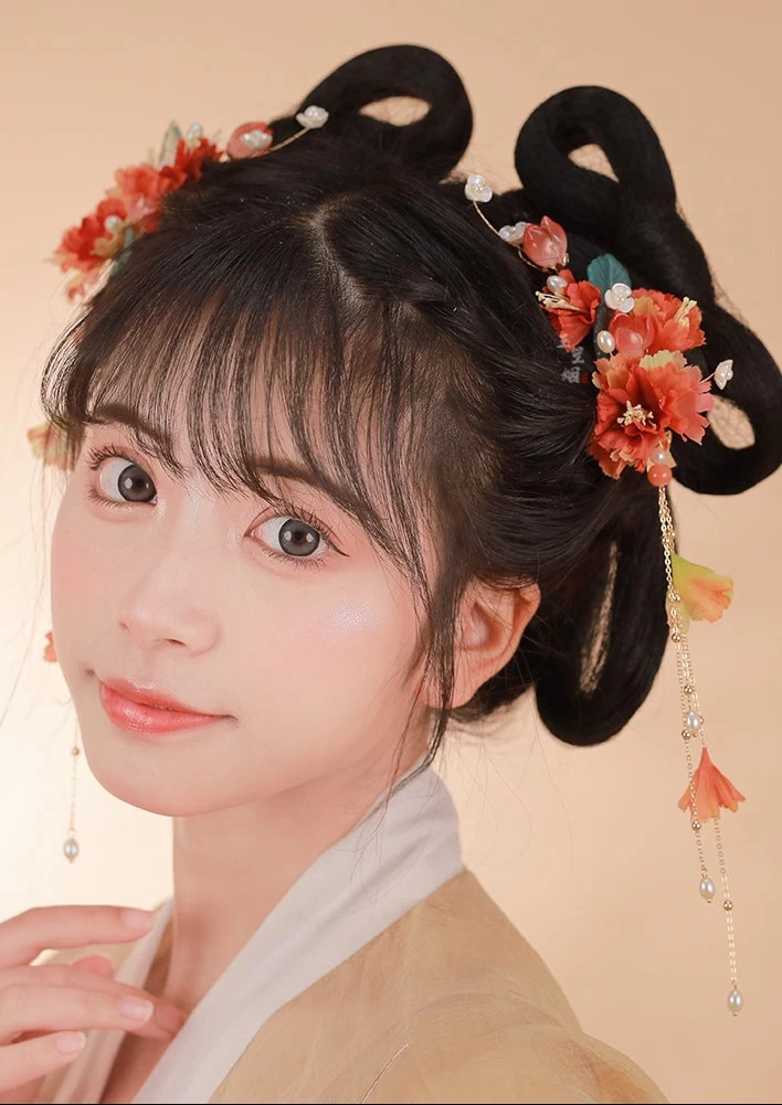 Women's Hanfu Flower Goddess Hairpins, Yarn & Faux Pearl Clips 9cm | HANFUBAO