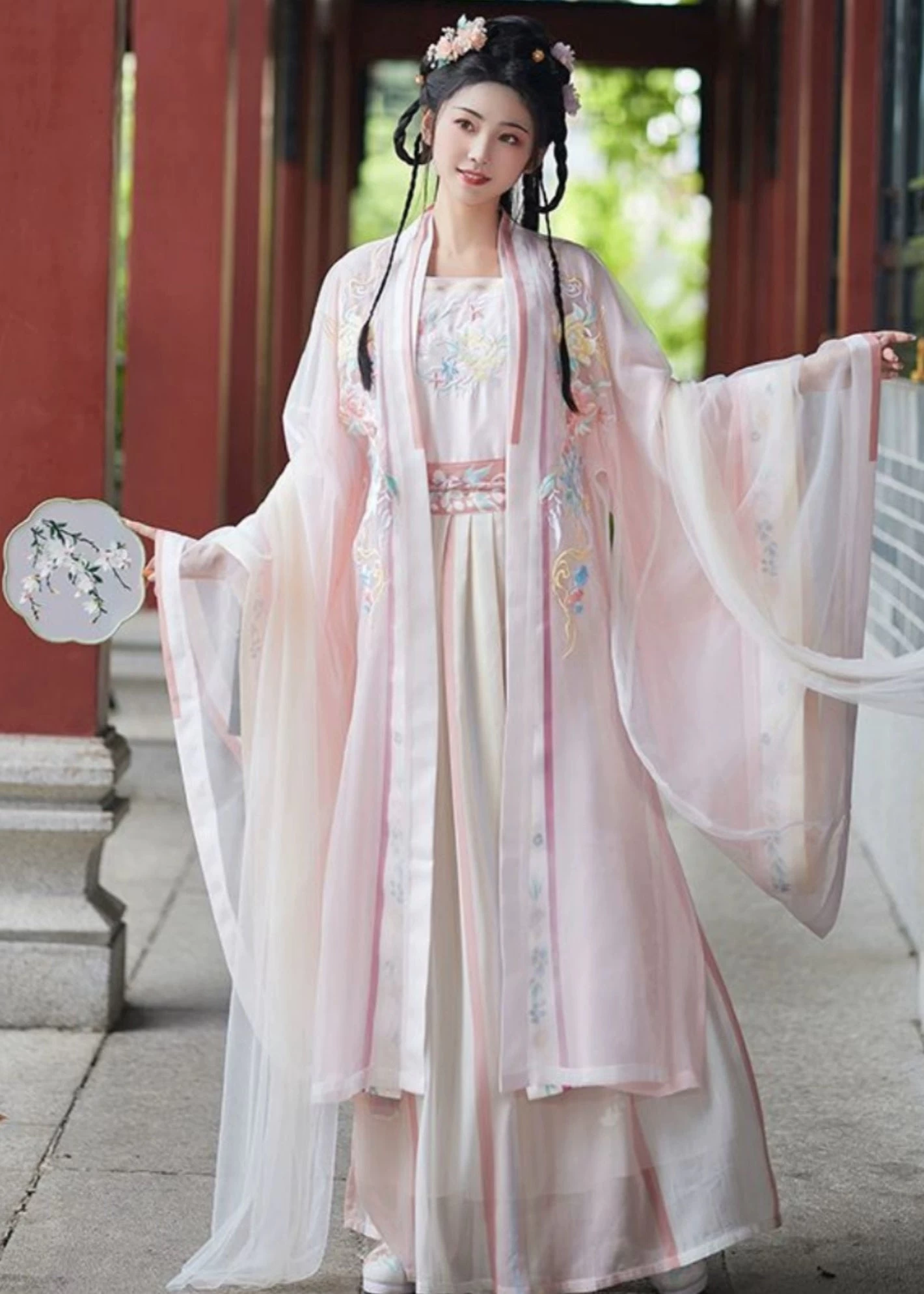 Women's 5-Piece Plus Size Embroidered Chiffon Hanfu Set for Festivals | HANFUBAO
